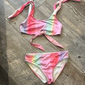 Stella Cove Girls Pink Rainbow Tie-Front Bikini
